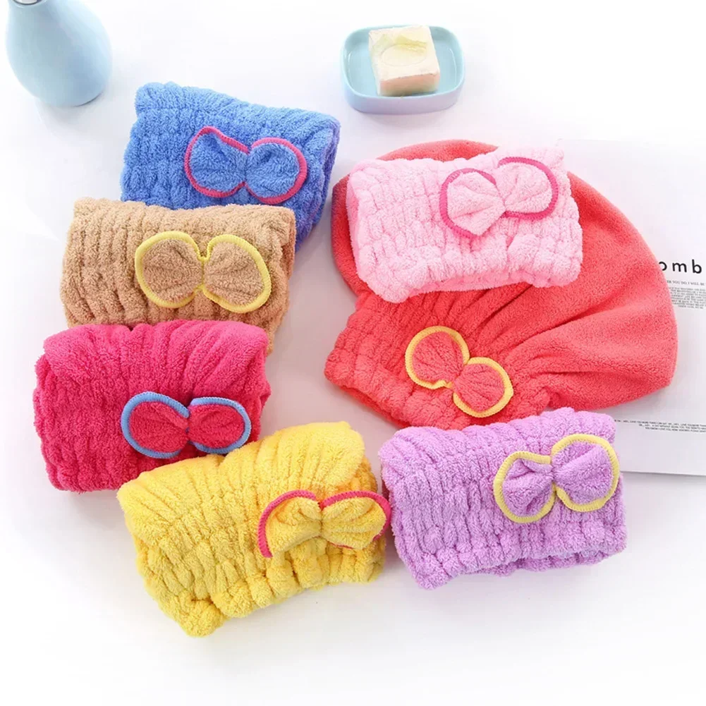 

1pc Quick Dry Towel Coral Velvet Dry Hair Hat Super Water-absorbent Shower Cap With Button & Loop Keep On 6 Color Optional