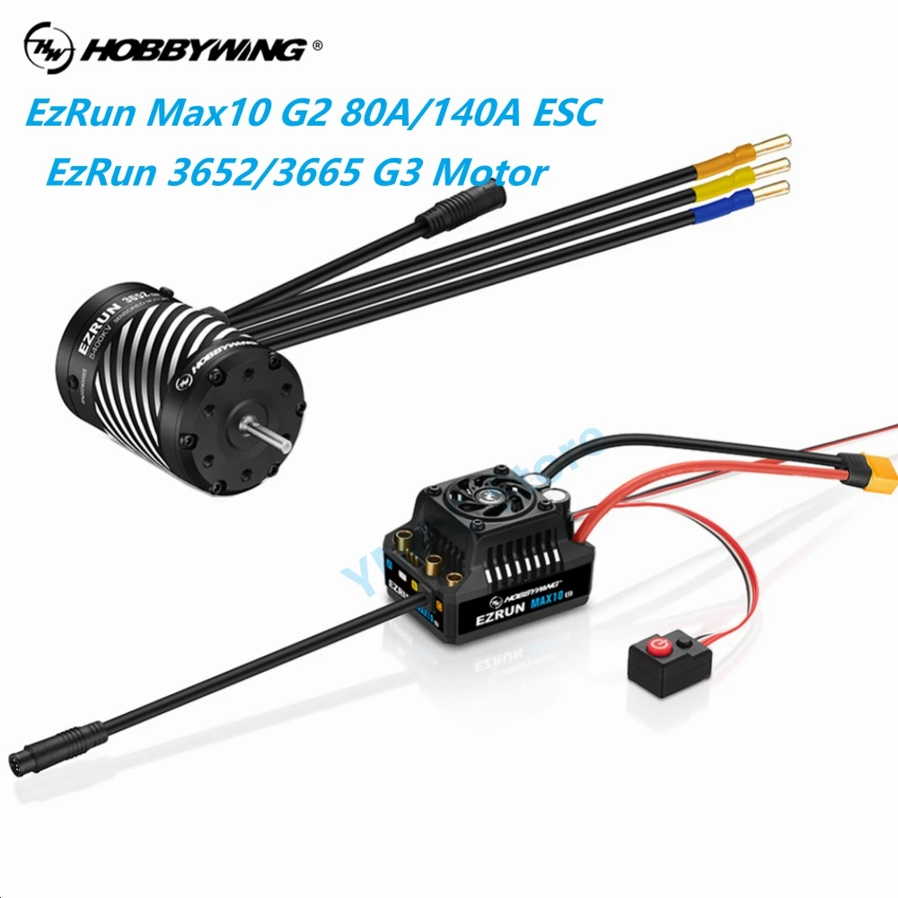 

HobbyWing EzRun Max10 G2 80A/140A Waterproof Brushless ESC EzRun 3652/3665 SD G3 Sensorless Brushless Motor for 1/10 RC Car