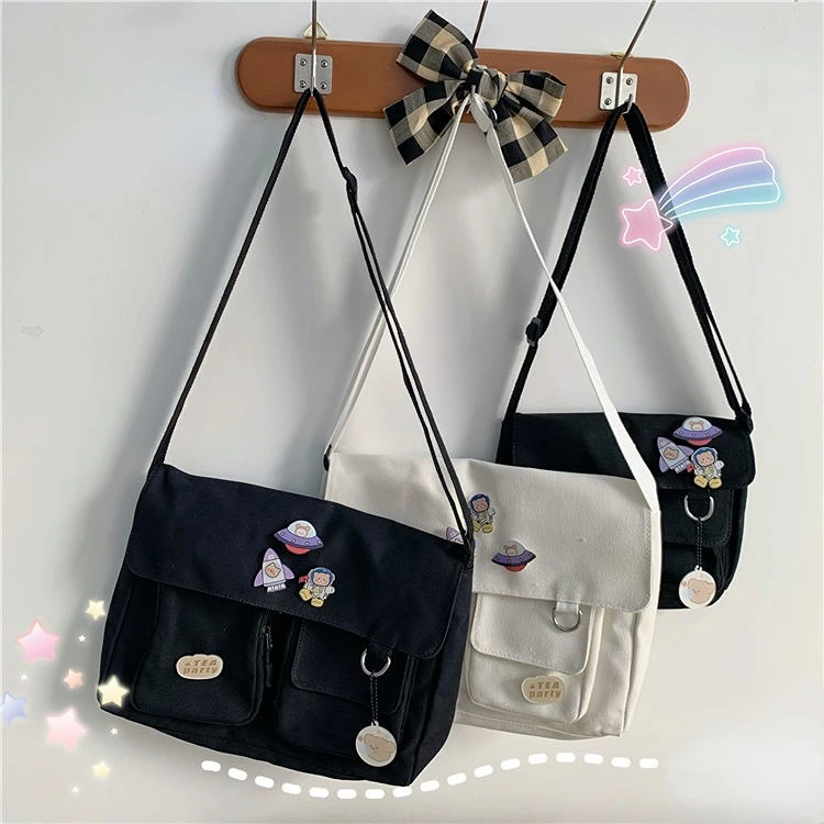 Canvas Diagonal Crossbody Bags Youth Fashion Casual Ladies Handbag Shoulder Bag Solid Color Messenger Bags for Girl School Bags