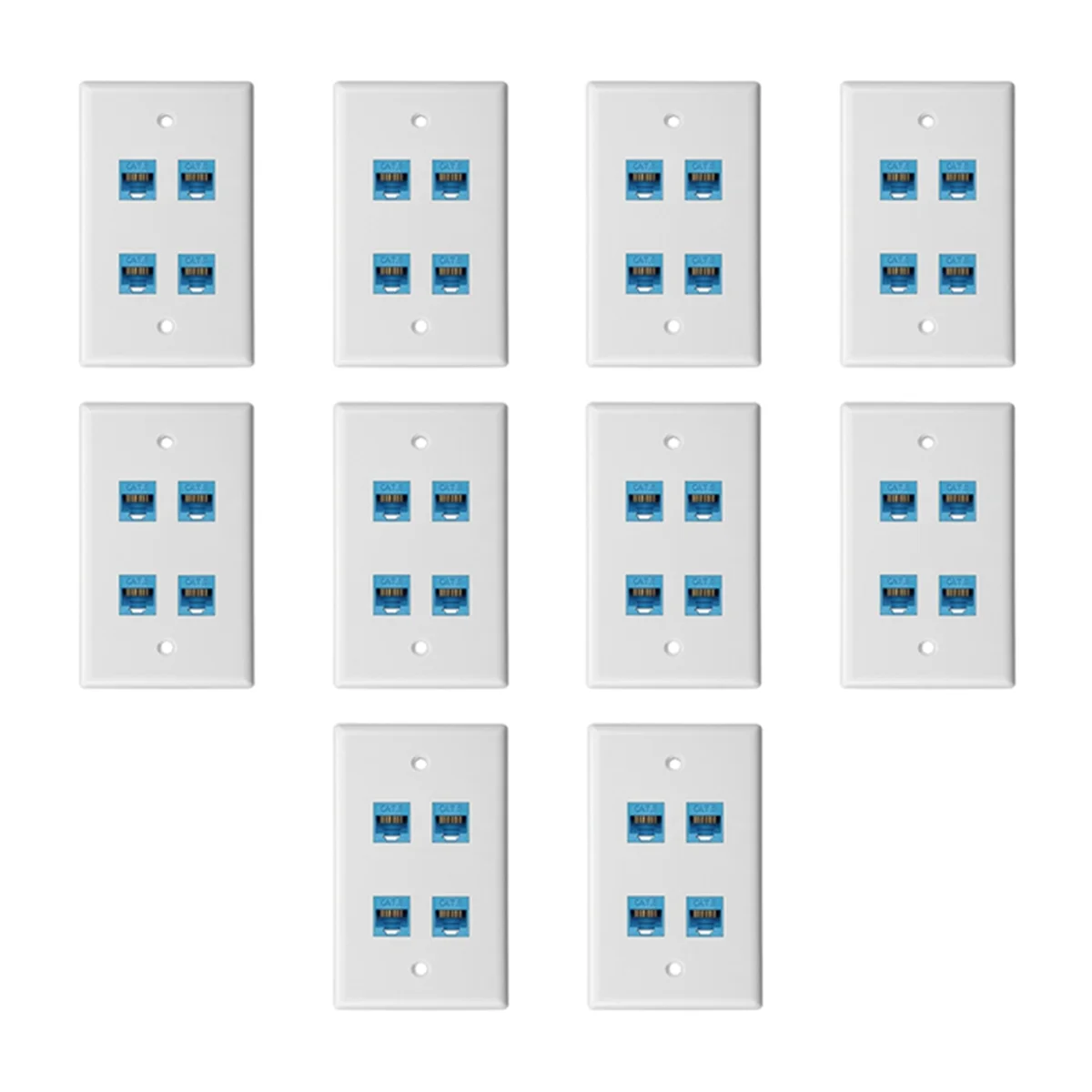 HDL 10PCS Cat 6 Ethernet Wall Plate 4 Port Female to Female Compatible with Cat6/5/5e Removable Faceplate for Easy Install B