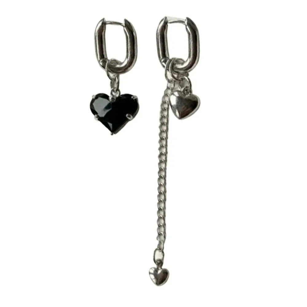 Creative Tassel Design Asymmetric earrings Heart Shape Elegant Long Pendant Earrings Y2K Crystal Heart Earrings Daily Wear