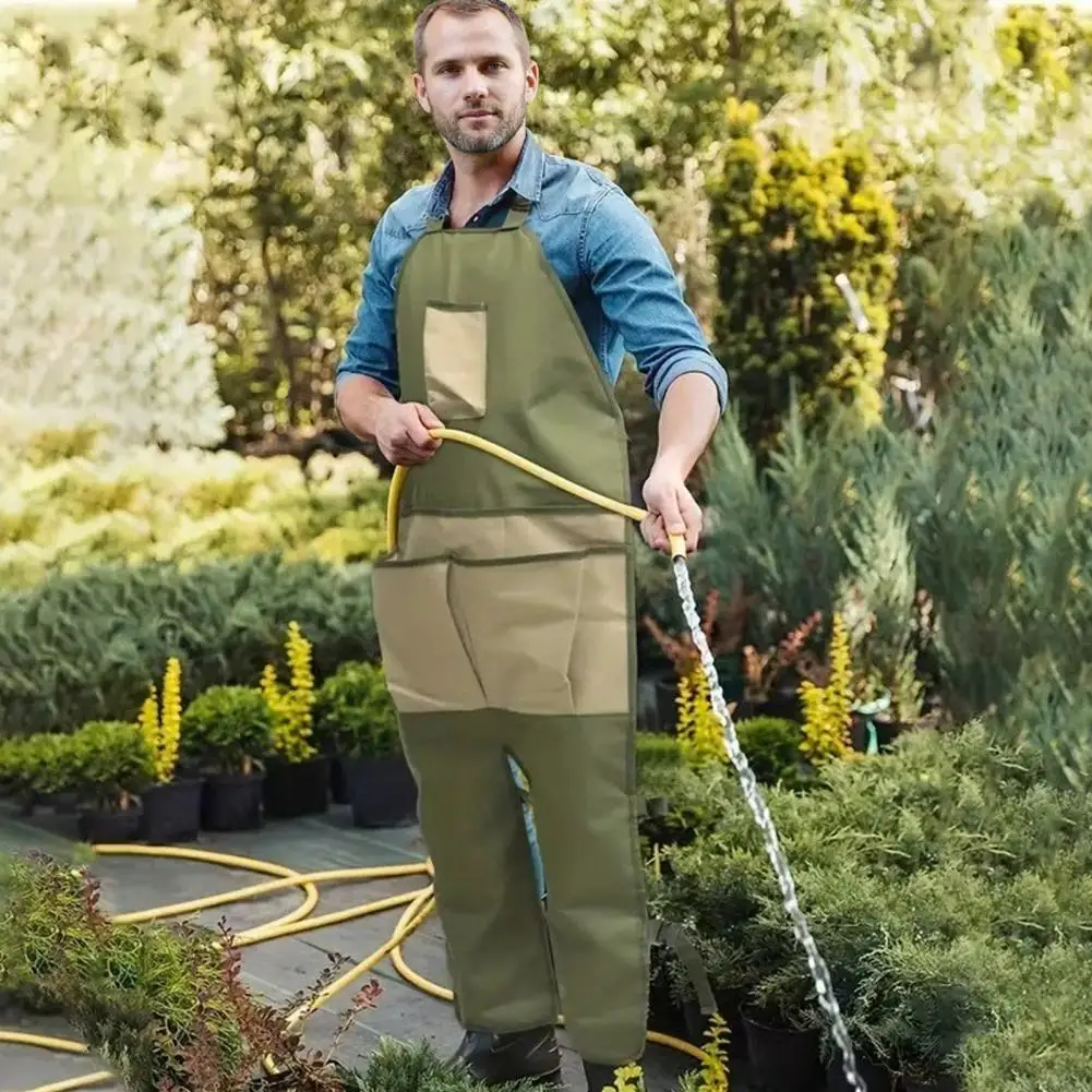 Gardening Apron with Leg Protectors Long Apron with Multiple Pockets Waterproof Oxford Cloth Apron for Outdoor Yard Work Lawn