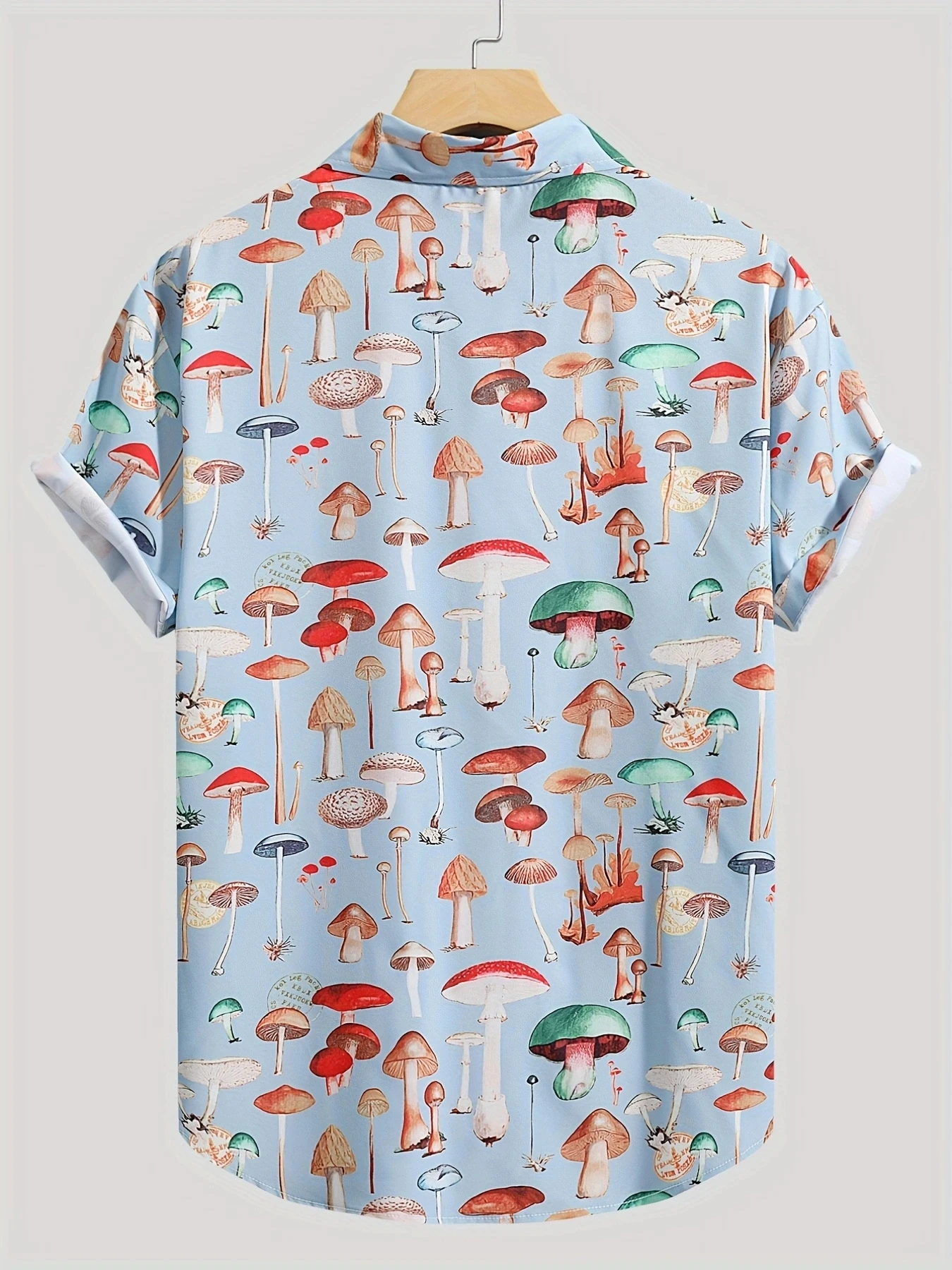 Men's Shirt Cute Mushroom Print Short Sleeve Turn Down Collar Loose Summer Vacation Casual Tops Mens Clothing