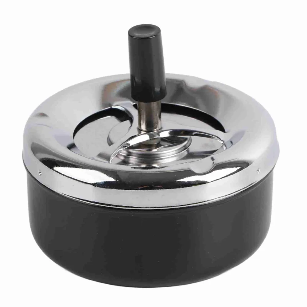 Modern Round Push Down Ashtray Stainless Steel Windproof Lid Cigarette Ashtray Spinning Tray Ash Tray Indoor Use