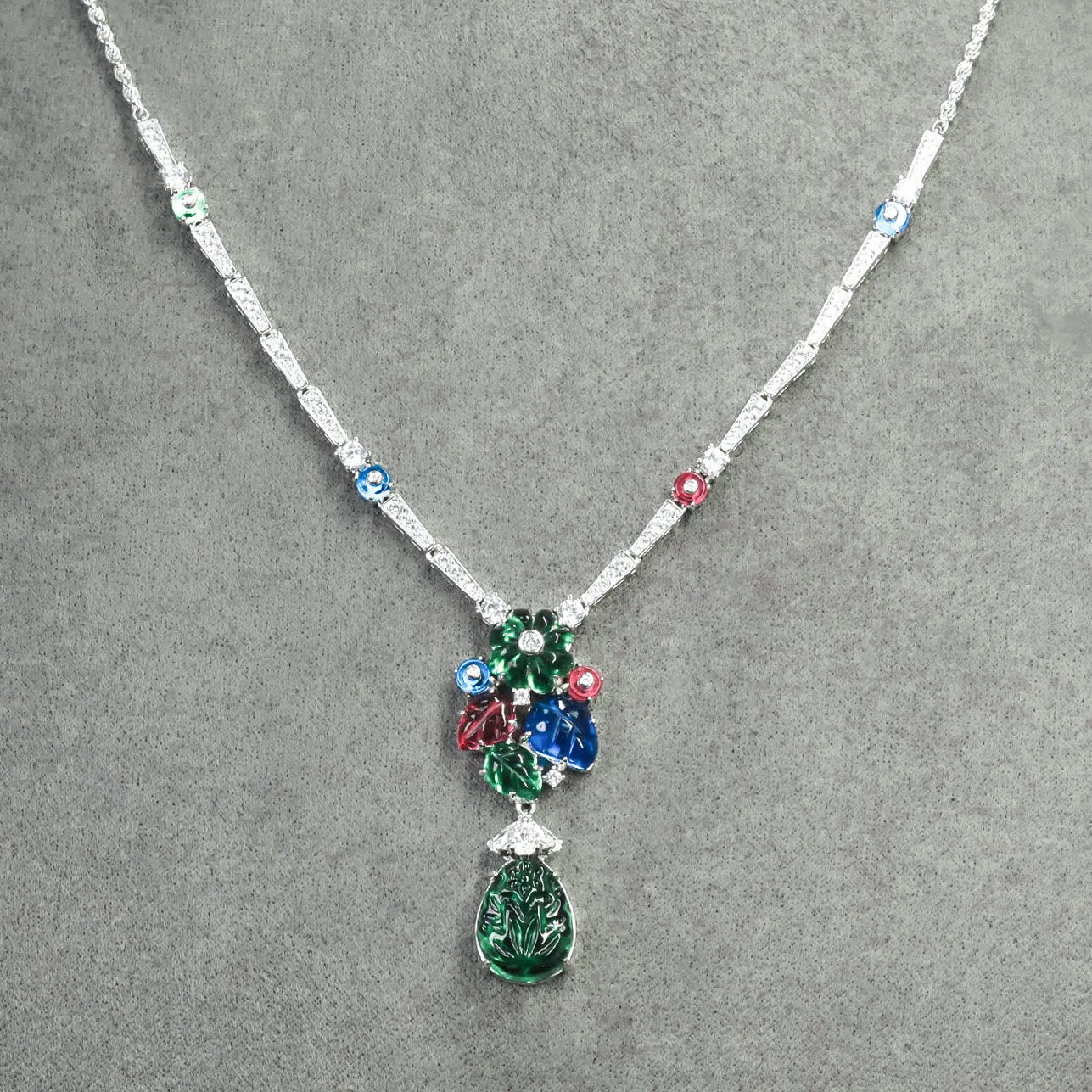 

New S925 Silver High Carbon Diamond Fruit Bag Flower Green Leaf Fashion Women's Necklace Wedding Jewelry