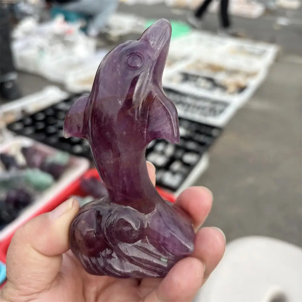 natural quartz dolphin fluorite carving Healing Animal Reiki Stone Ornament Home Decor Gift - Stress Relief Energy Crystal