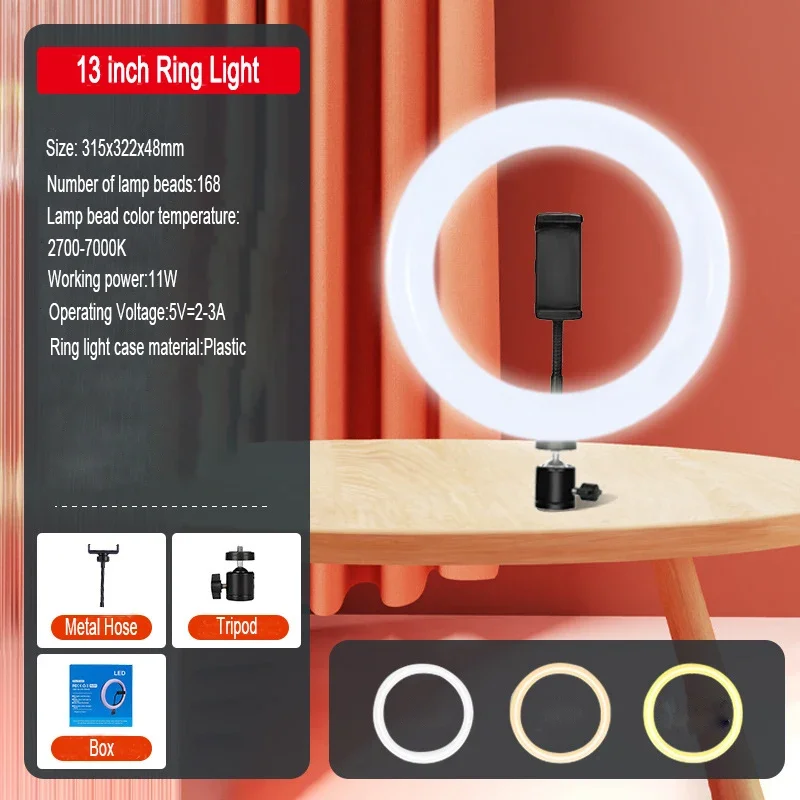 10 12 13 14 inch LED Selfie Ring Light With Tripod Photography Lighting Round Flash Ring Lamp Ringlight for TikTok Youtube Video