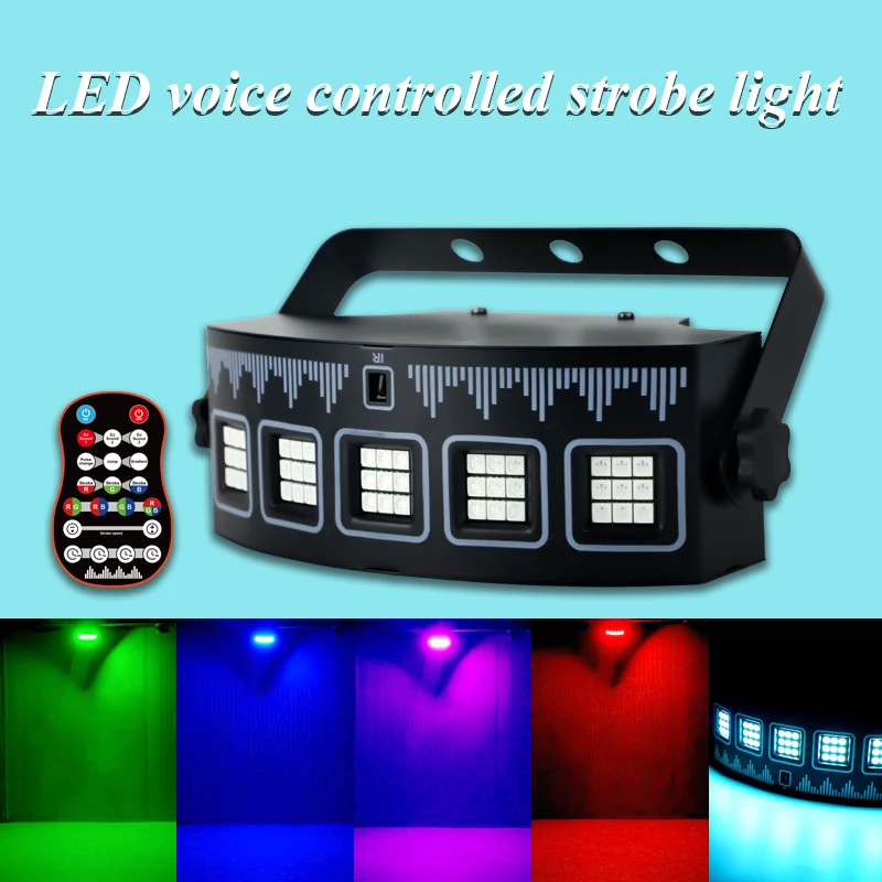 HCWE Plug In Powered RGBWYP LED Stage Light Voice Trigger Multi Pattern Beam Projector For Club Wedding DJ Disco Performance