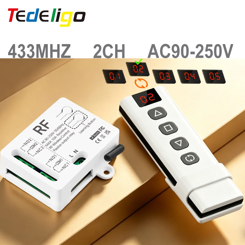 Dry Contact Wireless RF Remote Switch 2CH AC 110V 220V Relay Receiver Module Complete Remote Control Set For Lighting Motor