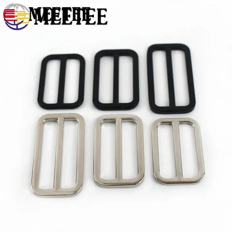 5/10Pcs Meetee 25-50mm Metal Tri Glide Slide Ring Buckle Webbing Strap Bag Belt Rectangle Adjuster Hook Leather Craft Accessory