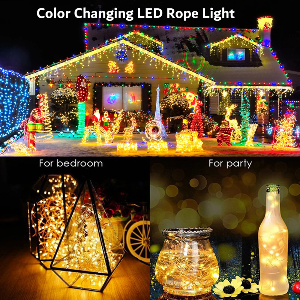 2 Pack Solar String Lights Outdoor 98FT Solar Fairy Lights Waterproof 8 Modes Copper Wire for Outdoor Wedding Trees Xmas Decor