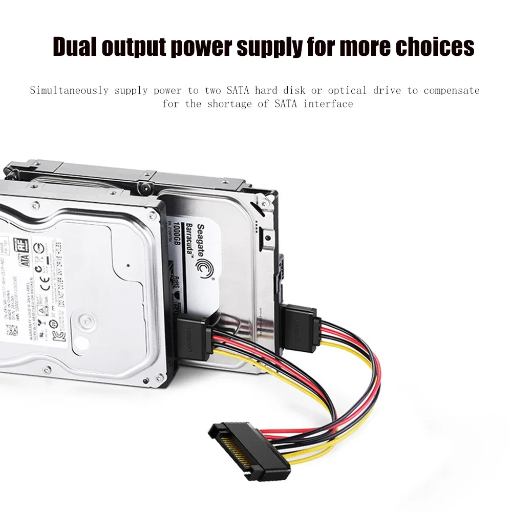 SATA Power Y Splitter Cable 15 Pin SATA Male to Dual 15 Pin Female Power Cable  Sata Extension Cord For HDD SSD Hard Disk 20CM