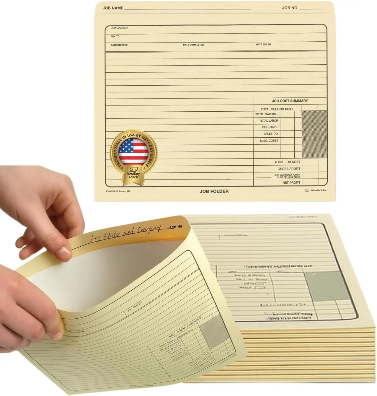 

Heavy Duty Manila File Jackets 10x12 Inches, Preprinted for Job Tracking, Cost Calculation, Customer Correspondence - Pack of 50