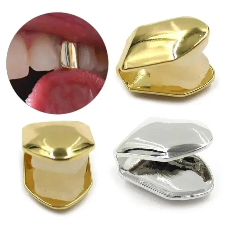 1-3Pcs Single Tooth CAPs Hip Hop Grills for Teeth Mouth Rapper Party Accessories Gold Plated Small Single Tooth Caps False Teeth