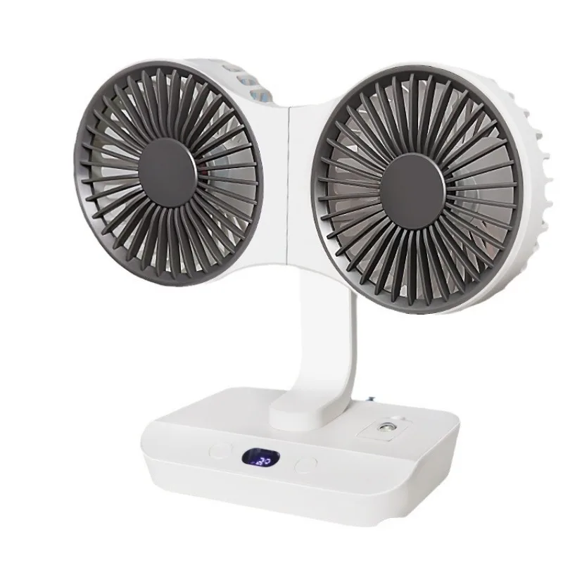 Small summer convenient mini rechargeable USB double head desktop electric fan 360 degrees without dead ends