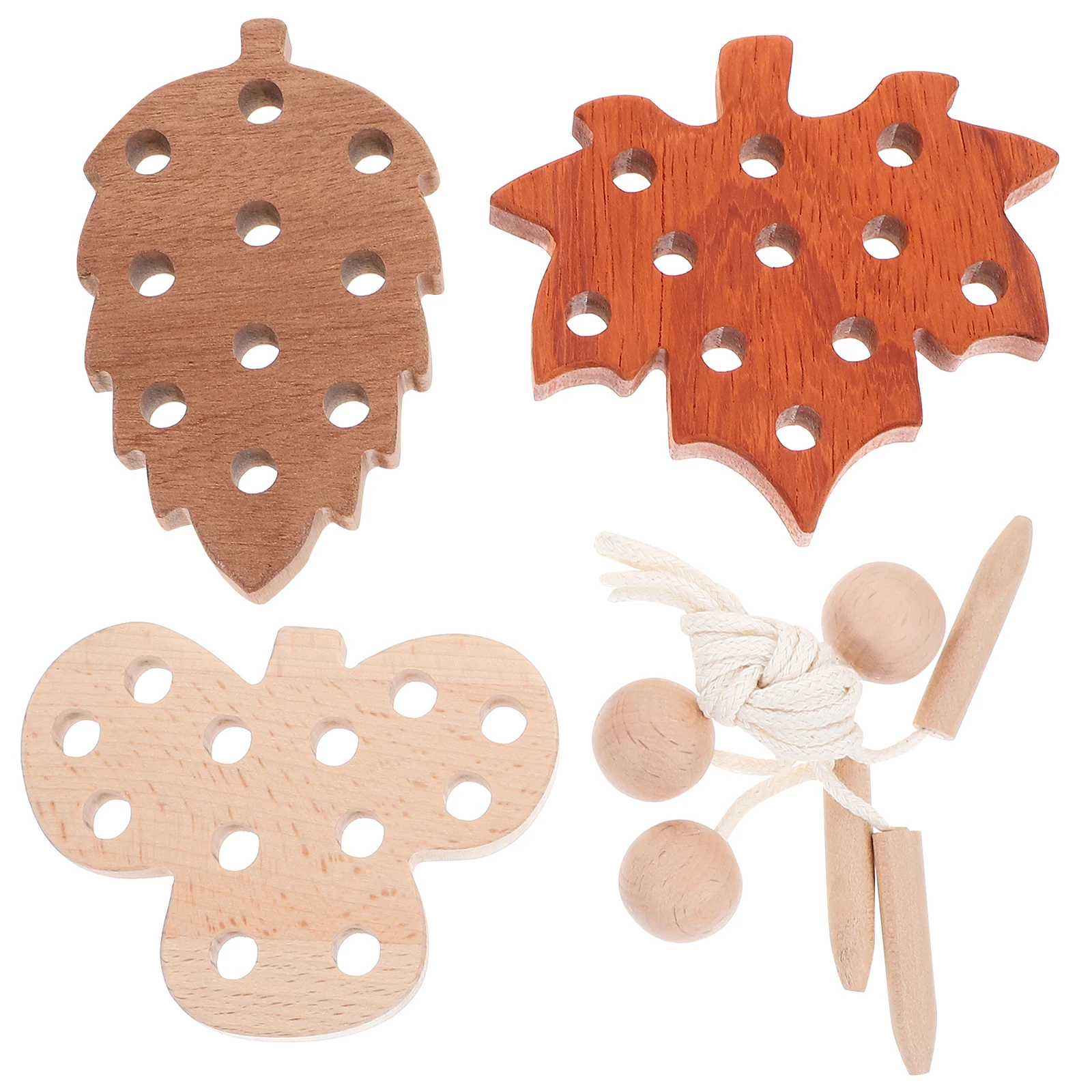 

Wooden Lacing Kids Educational Threading Animal Shaped Children Threading Toy Cognitive Game Cartoon Board Leaf Stringing
