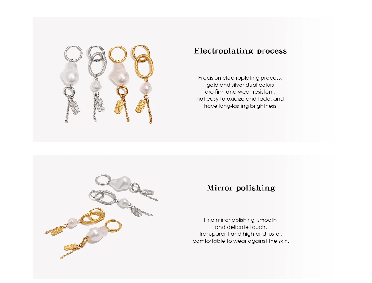 E.B.belle Barocke unregelmäßige Perlen-Creolen mit ovaler Form, 18K vergoldete Edelstahl-Ohrringe, modischer gehämmerter Schmuck – Detail 8