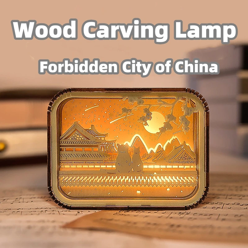 

Wood Carving Night Light Forbidden City Romantic Atmosphere Light for Bedroom Decoration LED Lamp Creative Birthday Kids Gift