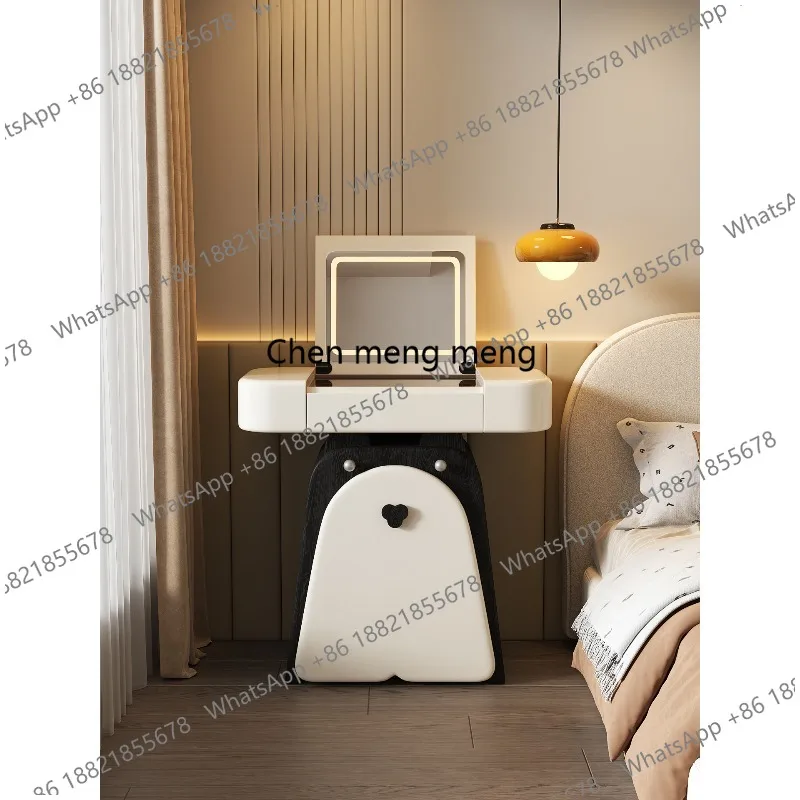 Modern clamshell dresser table and chairs integrated hidden mirror storage mini makeup table