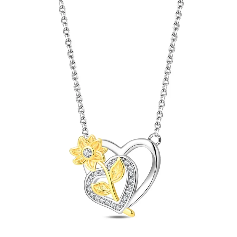 

Original 925 Sterling Silver Sunflower Love Necklace For Women Shining CZ Zircon Necklace Fine Anniversary Jewelry Gifts