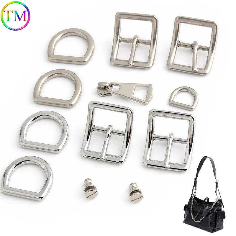 1-5-10Sets Silver Metal Ring Purse Buckles For Underarm Bags Handbag Backpack Shoulder Round Stud Rivet Chain Straps Accessories