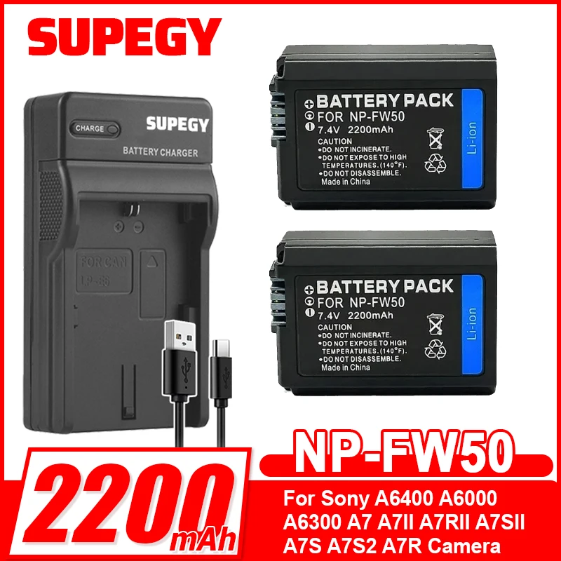 NP-FW50 NP FW50 2200mAh Battery+LED USB Dual Charger for Sony A6400 A6000 A6300 A7 A7II A7RII A7SII A7S A7S2 A7R Camera