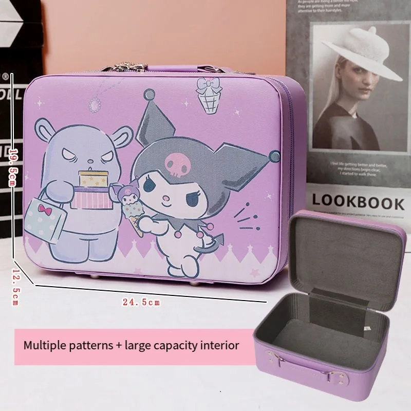 

Sanrio Cute Cartoon Kuromi Desktop Makeup Box Pu Large Capacity Leather Student Dormitory Stationery Storage Portable Hard Shell