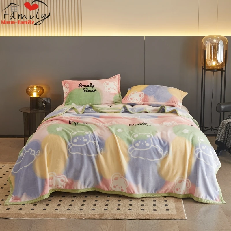 ZHENXISHUSHIMOXI Winter Warm Plaid Blanket Comfortable Blanket Cartoon Bed Cover Solid Color Office Multifunction Travel Blanket