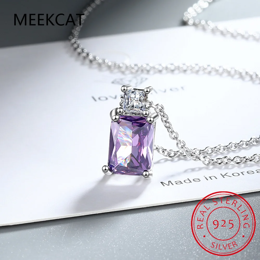 6ct Emerald Cut Nano Emerald Pendant Necklace 45cm Link Chain 925 Sterling Silver for Women Daily Wedding Party Jewelry