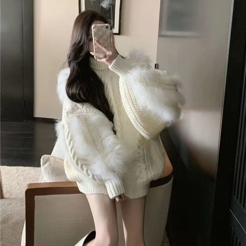 

Thick Long Mao Mao Sweater Women's Outside Wear Twist Sweater Tops Loose Long-Sleeved Warm Knit Jacket Autumn Winter 2023 New