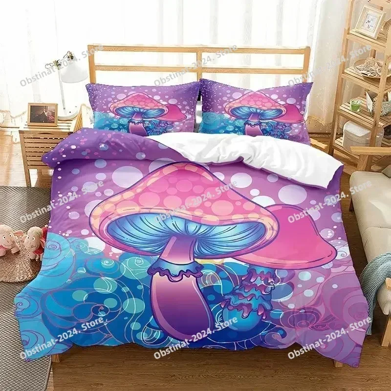 Fashion 3D Colorful Mushroom Duvet Cover Microfiber Mandala Pattern Bedding Set for Kid Teen Boys Girls,Bohemian Magic Mushroom