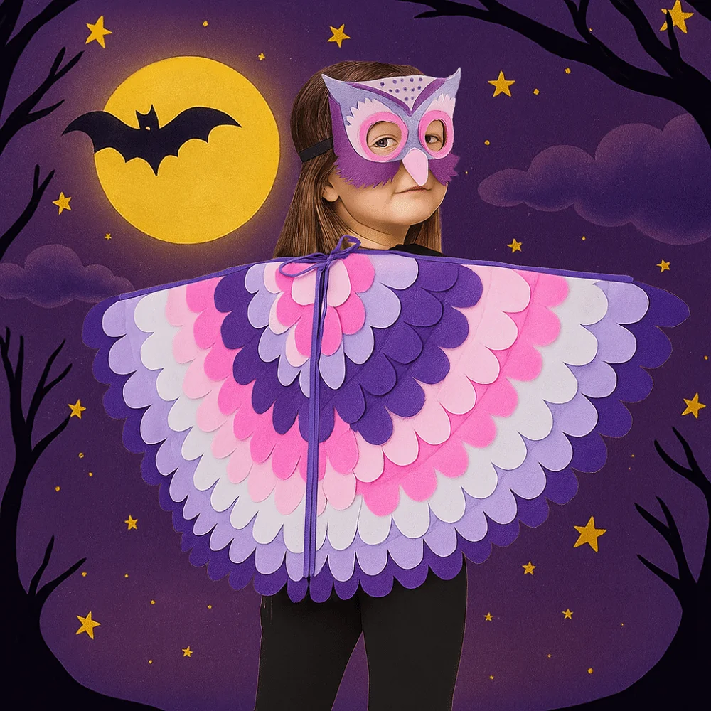 Cute Felt Cloth Halloween Cloak with Mask Bird Wings Robe Halloween Children Costume Owl Cosplay Cape Mask Set Costume Ball