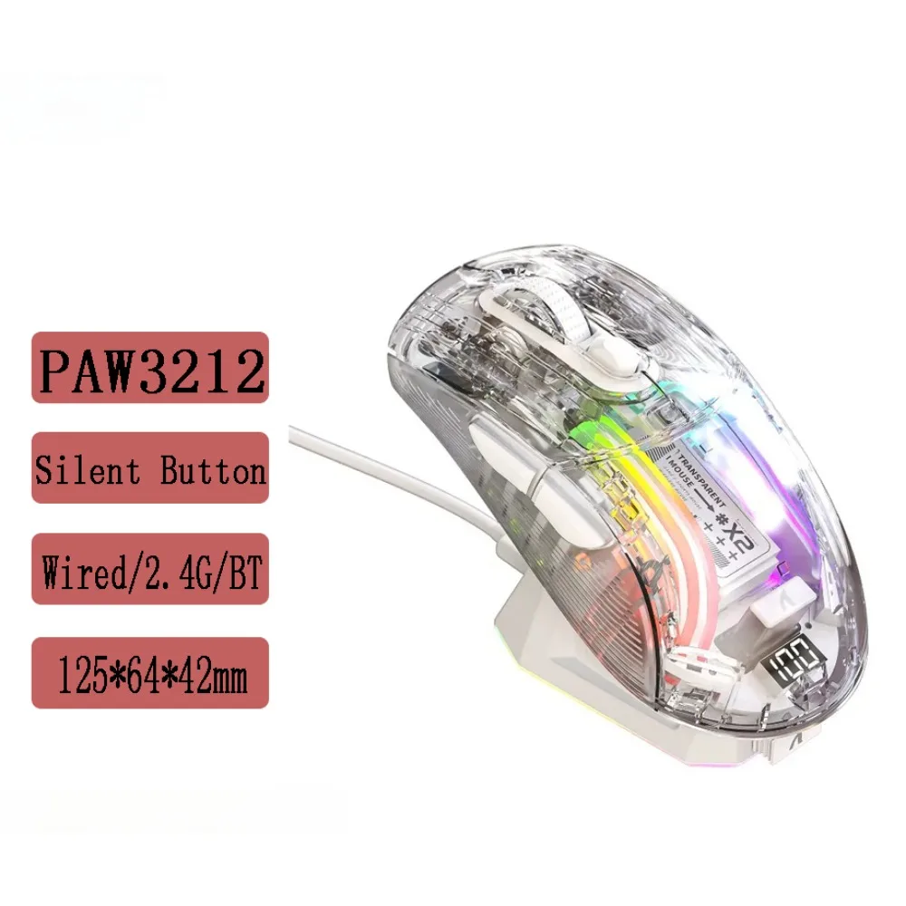 

Attack Shark X2PRO Mouse RGB Illuminated Wireless Bluetooth Tri-mode Transparent Gaming with Screen DPl Optical Adjustable