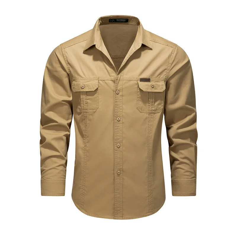 2025 primavera outono tendência americana vintage não-ferro algodão camisas de carga para homem, solto versátil gang bonito camisa masculina/camisa