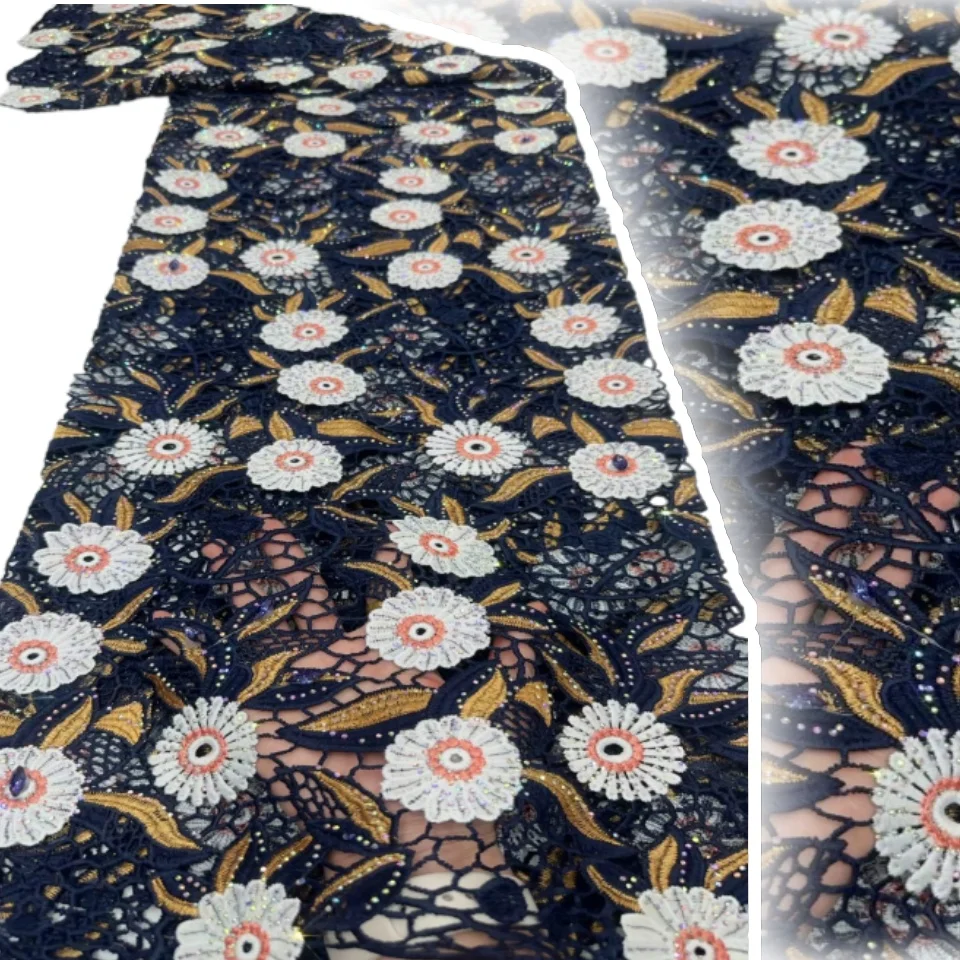 

Yellow African Guipure Cord Lace Fabric with Sequins 2026 High Quality Nigerian Lace Fabrics 5 Yards for Wedding Dresses 2829
