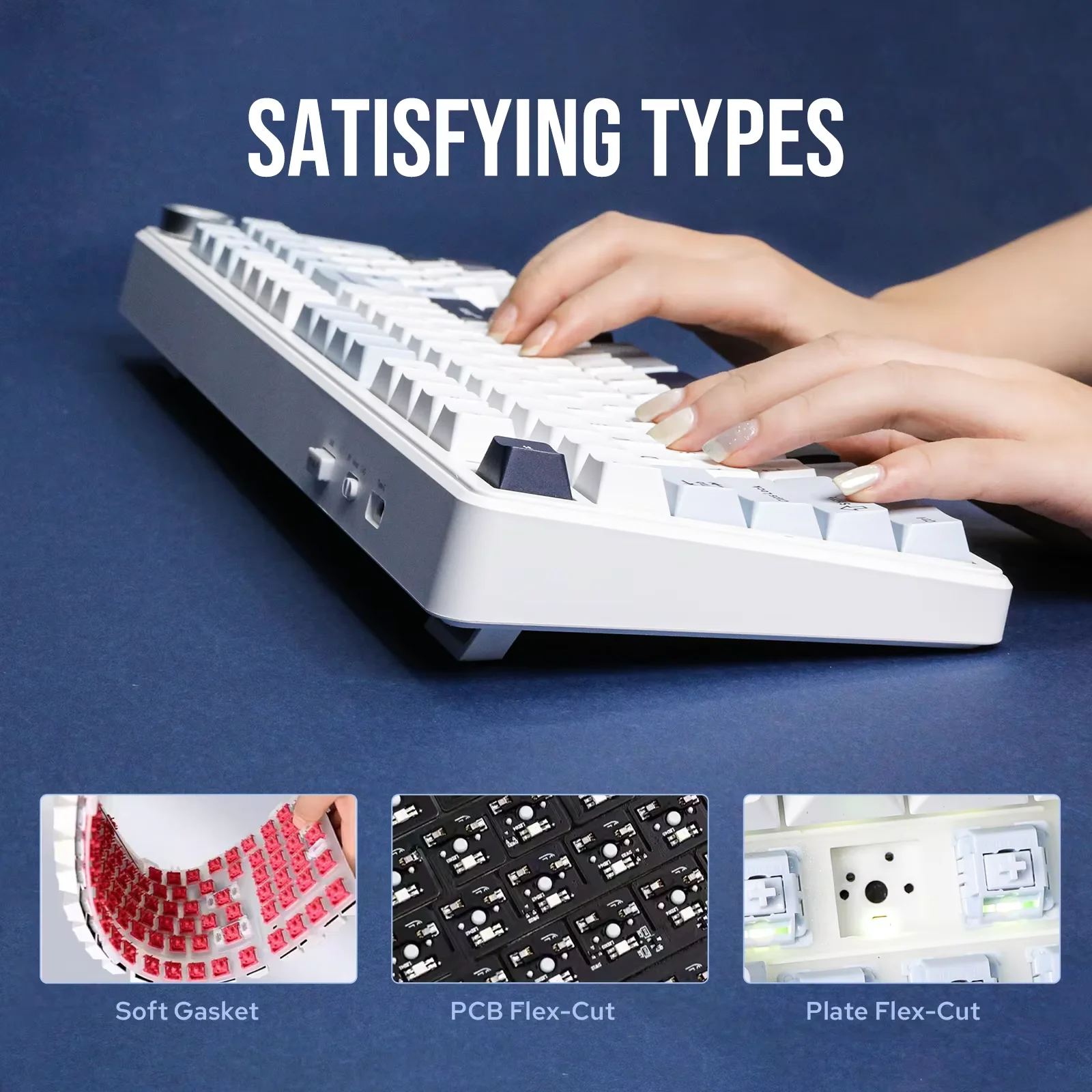 AULA F99 PRO 96% Layout Hot-Swap Gasket-Mounted Wired/BT/2.4GHz Wireless 2ms Low-Latency Mechanical Keyboard with Rotary Knob