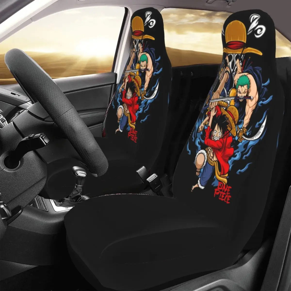 One Piece Anime Manga Universal Car Seat Cover Four Seasons For SUV Luffy Zoro Front Rear Flocking Cloth Cushion Car Styling view 3