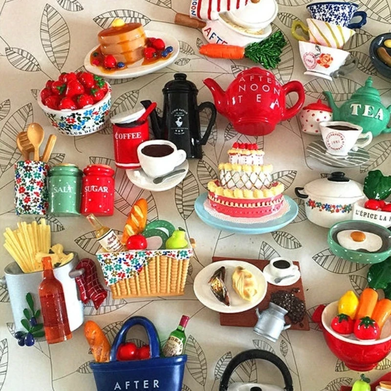 3D Resin Simulation Food Fridge Magnet Afternoon Tea Souvenir Kitchen Tool Decoration Message Post Sticker Home Decor
