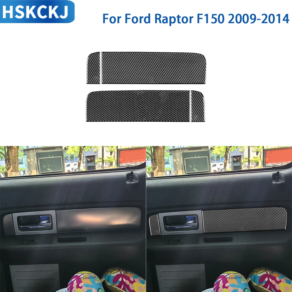 

For Ford Raptor F150 2009-2014 Accessories Real Soft Carbon Fiber Interior Rear Door Handle Panel Cover Trim Sticker