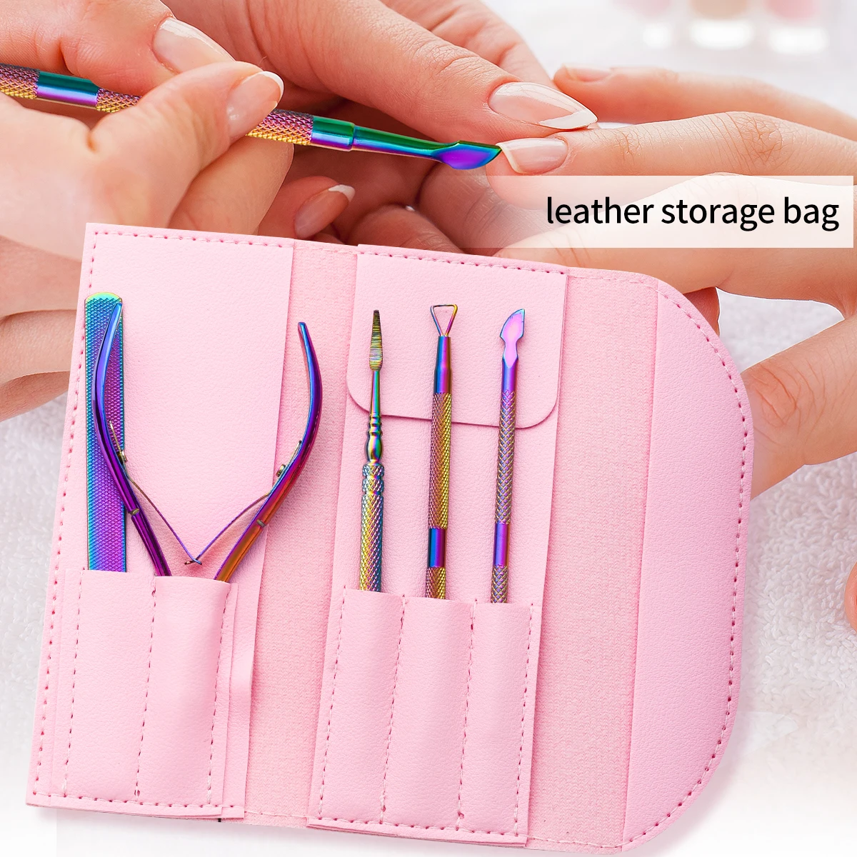 Pink Nail Tools Set Cuticle Trimmer with cuticle thruster, cuticle removal knife pliers and Triangle cuticle nail push Rod Peele