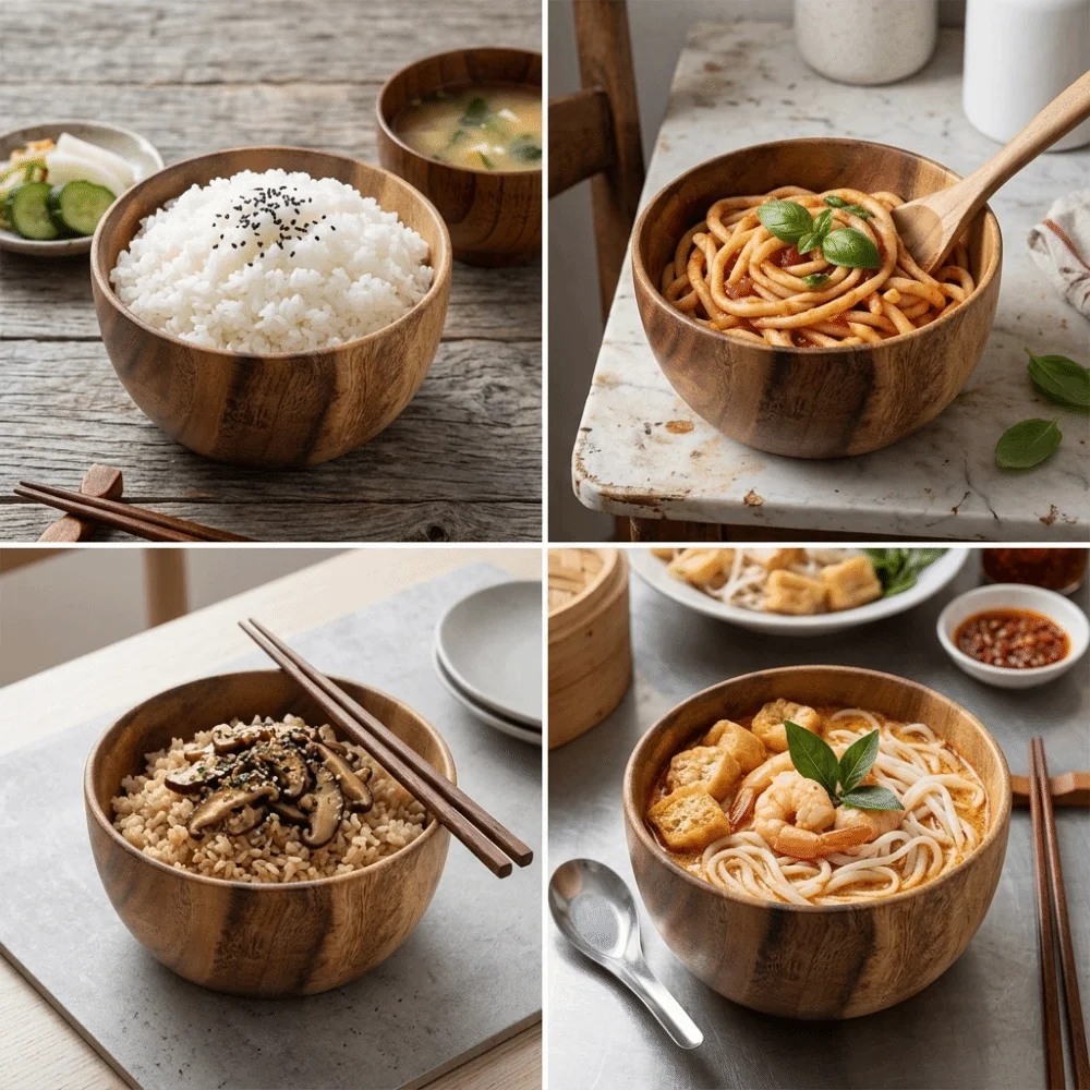 Wood Raw Salad Bowl Burr-free Wall Large Deep Inner Space Rice Bowl Multisize Thick Anti-crack Instant Noodle Bowl Rice Serving