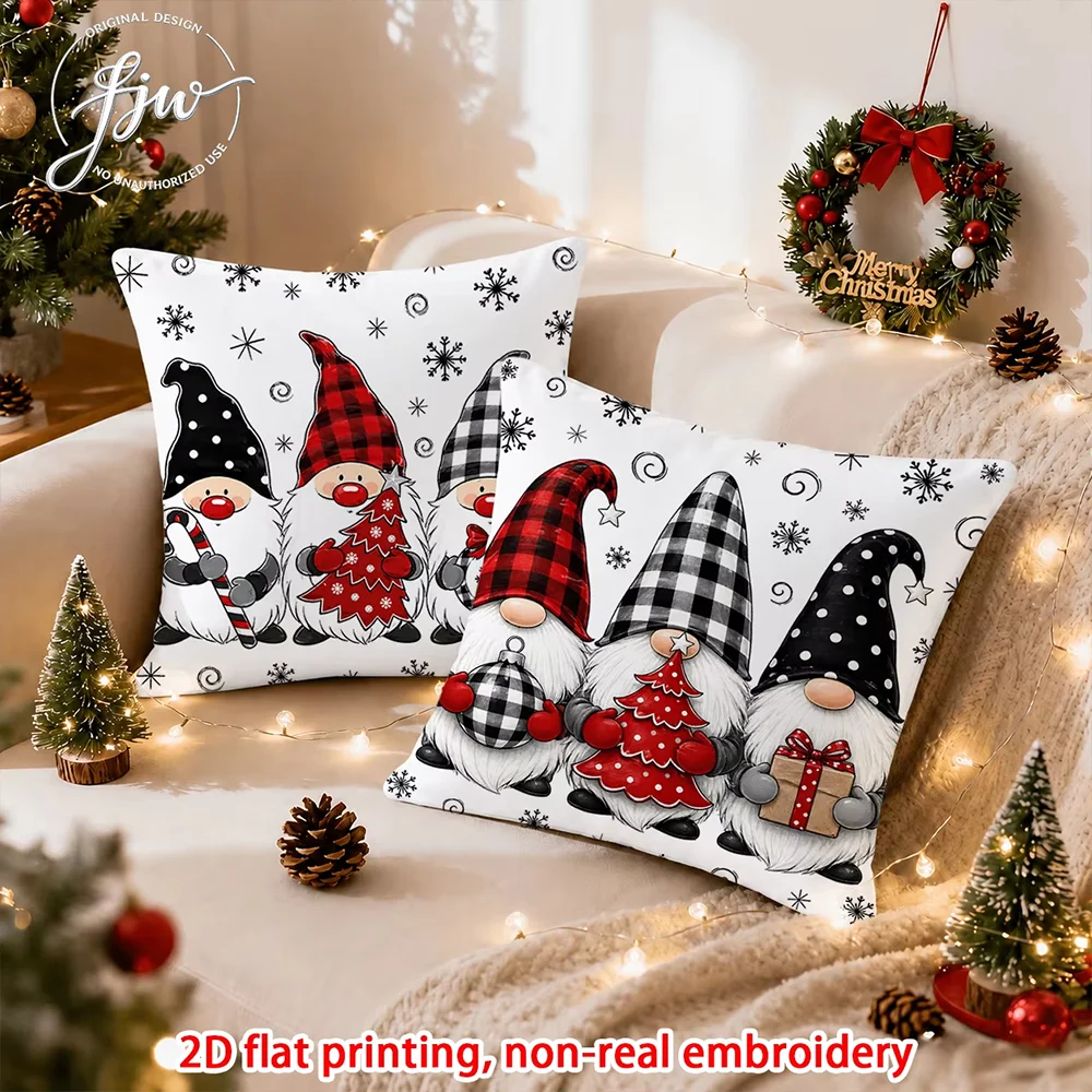 1PC New Christmas Dwarf Pillow Cover Buffalo Plaid Holiday Double sided Printed Sofa Bed Winter Cushion Cover