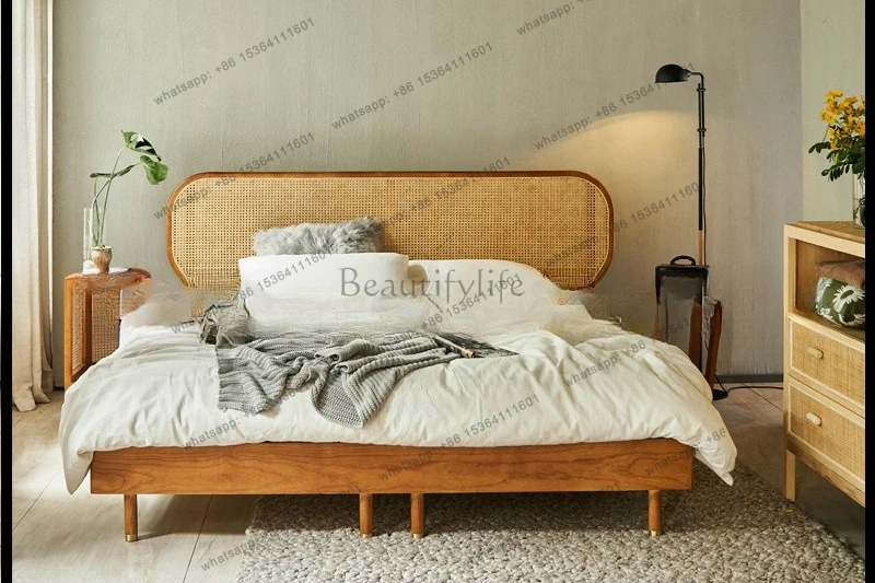 Nordic natural rattan double bed modern simple rattan creative solid wood bed 1.8 meters