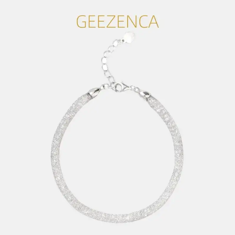 

GEEZENCA стерлингового серебра 925 пробы 4 мм полые сетчатые браслеты-цепочки женские с кубическим цирконием Италия ювелирные изделия блестящий изящный браслет подарок