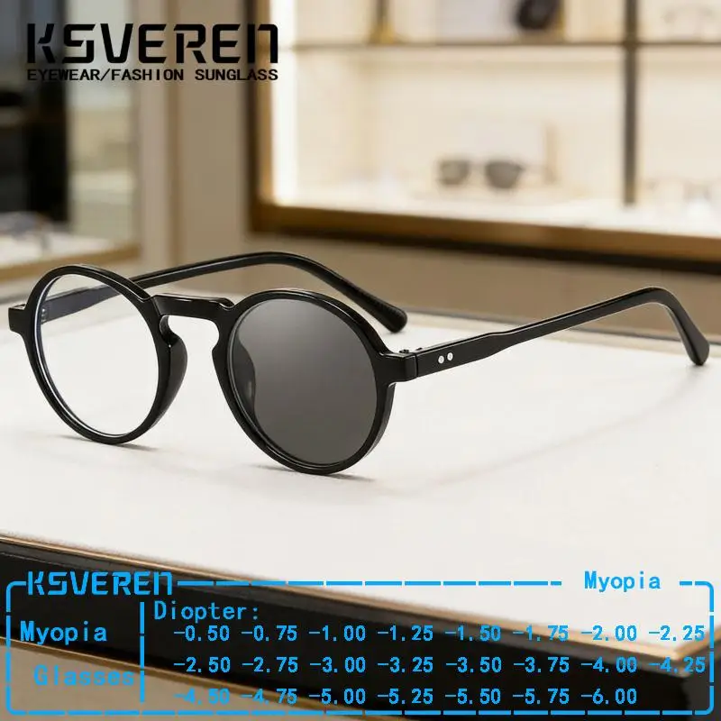 Occhiali miopia fotocromatici vintage rotondi Uomo Donna Forza negativa Occhiali miopi da vista Occhiali discolori per esterni