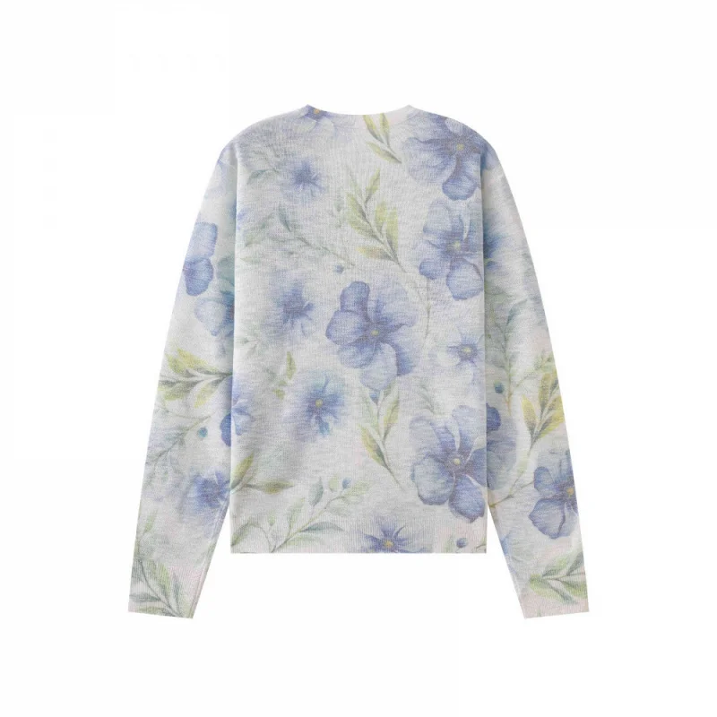 Dames zomer lange mouw bloemenprint gebreid O-hals vest casual lichtgewicht gebreide trui jas met zonwering