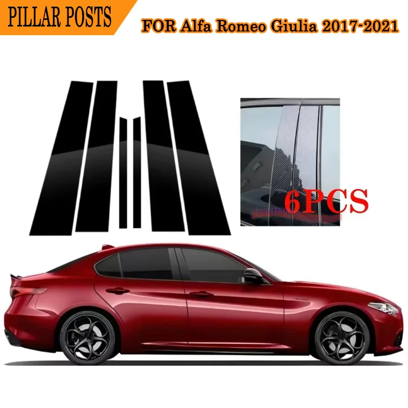 For Alfa Romeo Giulia 2017-2021 6PCS Complete Protective Upgrade Kit With Gloss Black and Silver Carbon B & C Pillar Covers