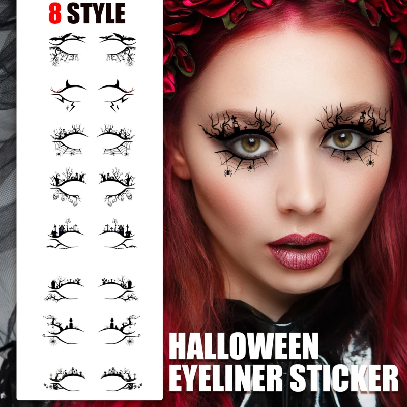 Decorative Eyeliner Eye Shadow Stickers for Women Halloween Eyeliner Stickers Horror Spider Bat Beauty Makeup Accessories 1/3set