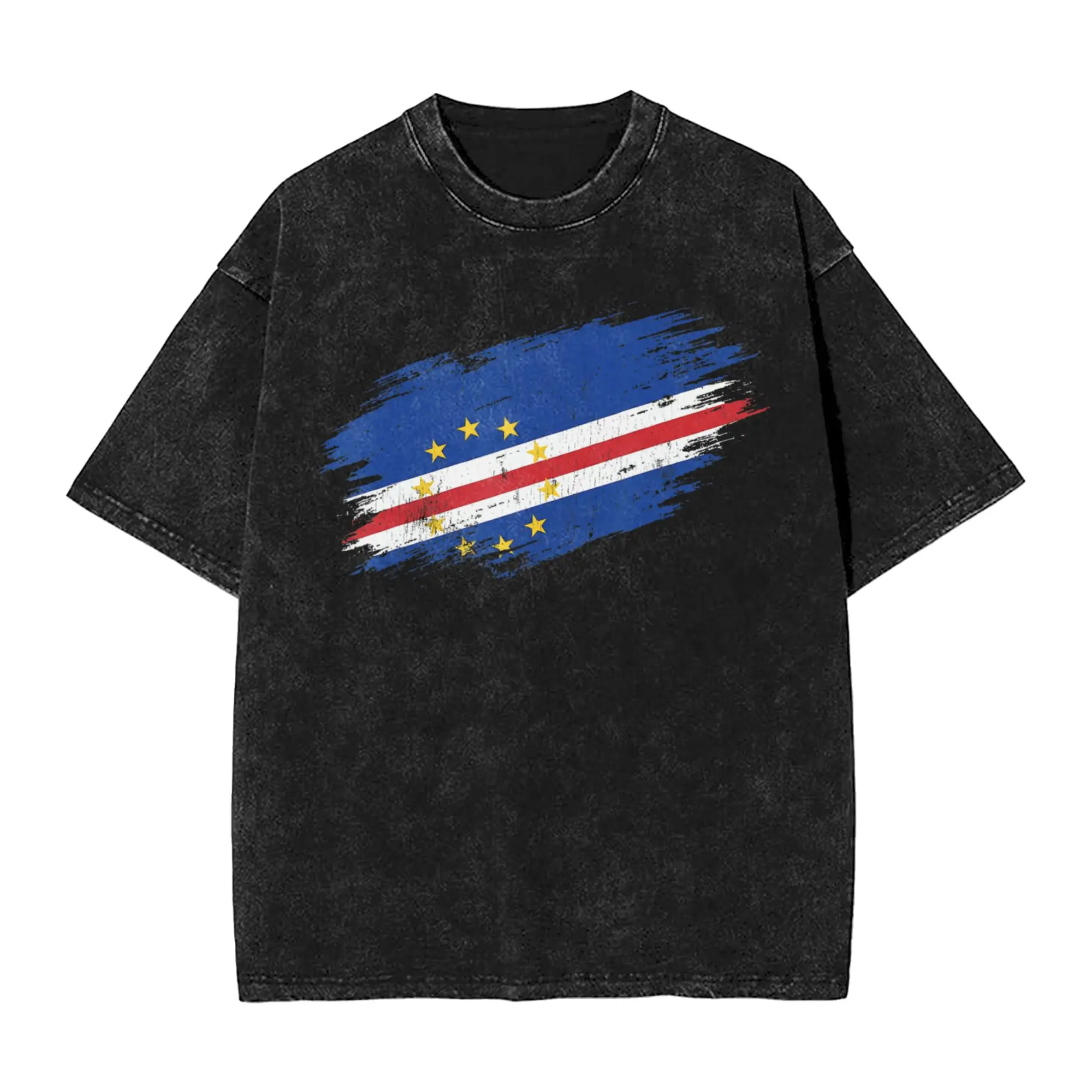 Vintage Cape Verde Flag Grunge Graphic T-Shirt Men Crewneck Cotton Washed T Shirts  Short Sleeve Tee Shirt Gift Idea Clothing