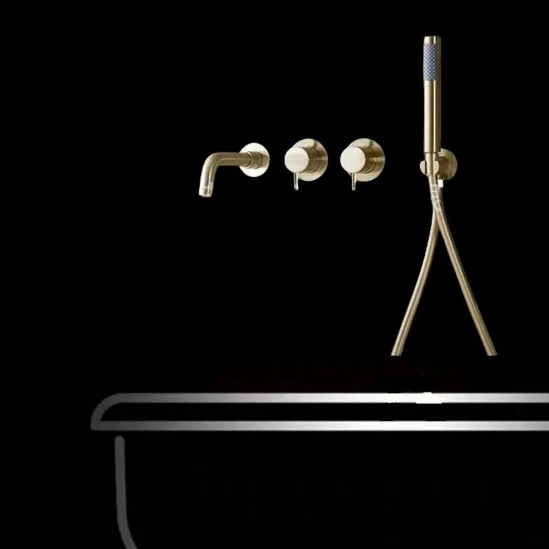 Bathtub Mixer Tap Set Shower Hot And Cold Bathroom Faucet Brushed Chrome Gold Diverter With Wall Mount Spout Handheld Head Bath